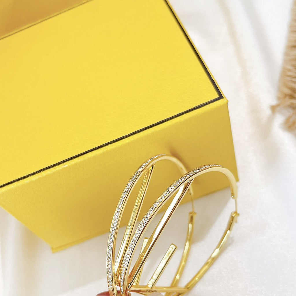 FENDI F GOLD FULL DIAMOND LETTER EARRINGS