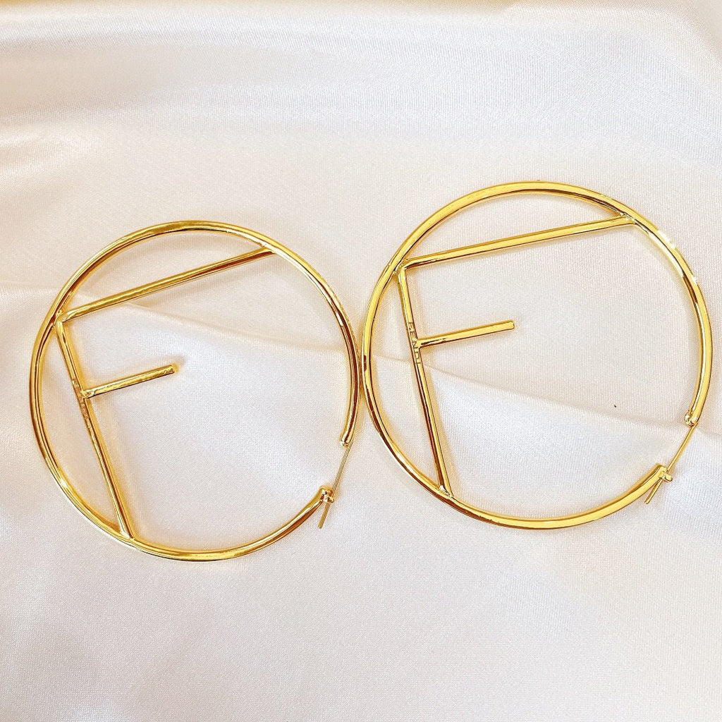FENDI F GOLD FULL DIAMOND LETTER EARRINGS