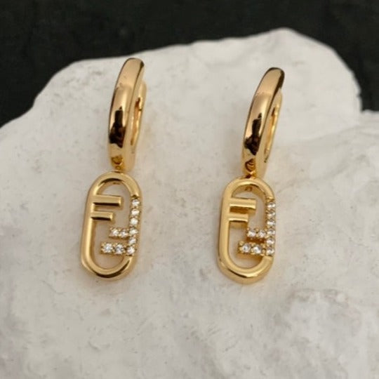 FENDI FF HOOP O'LOCK GOLD DIAMOND EARRINGS
