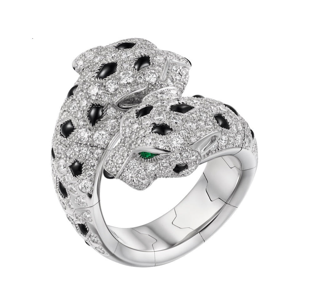 CARTIER DOUBLE PANTHERE SILVER DIAMOND RING