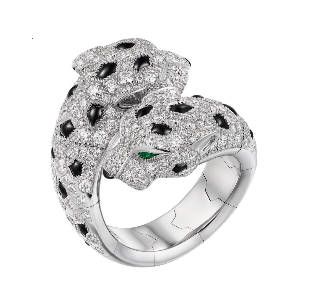 CARTIER DOUBLE PANTHERE SILVER DIAMOND RING
