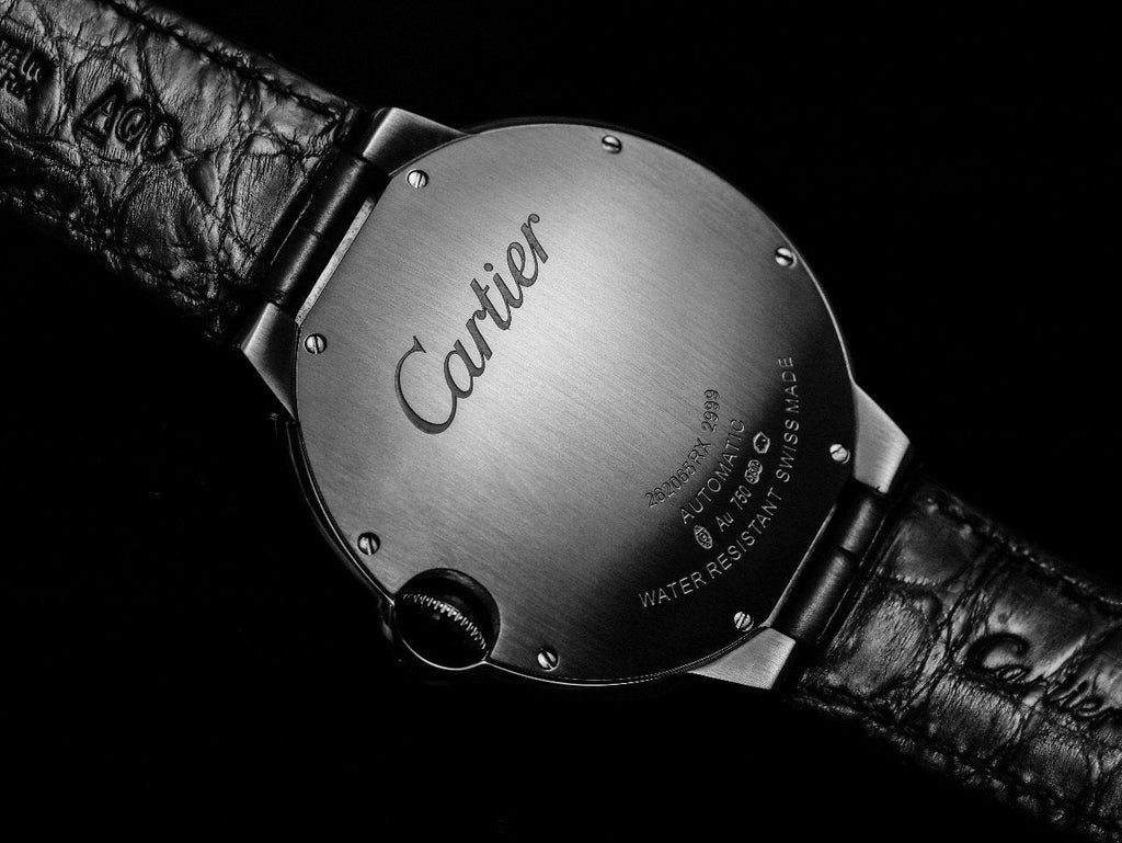 CARTIER BALLON BLEU 42 BLACK DIAL LEATHER BRACELET