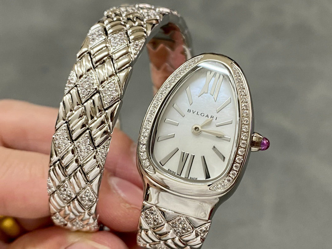 BVLGARI SERPENTI SPIGA 35 SILVER BLACK DIAL