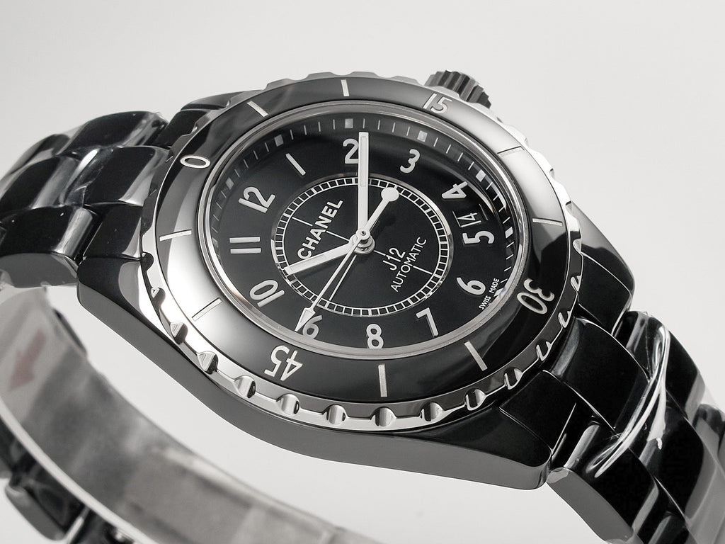 CHANEL J12 Date Automatic Black Ceramic White Numerals Black Dial White Steel Hands