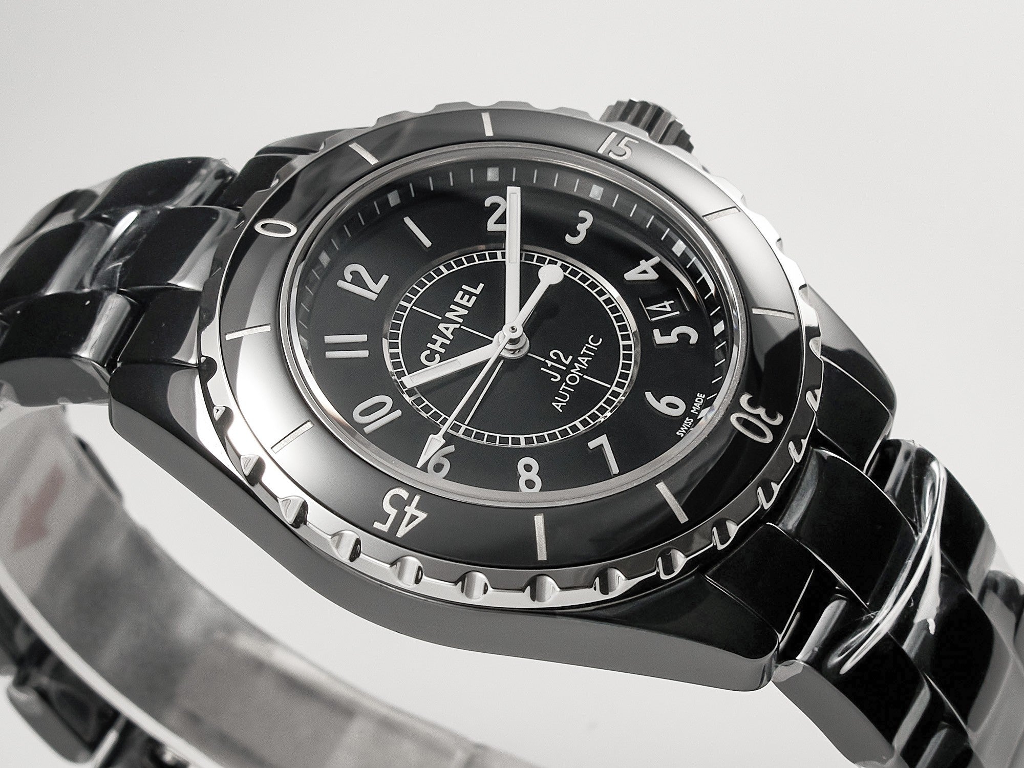 CHANEL J12 Date Automatic Black Ceramic White Numerals Black Dial White Steel Hands