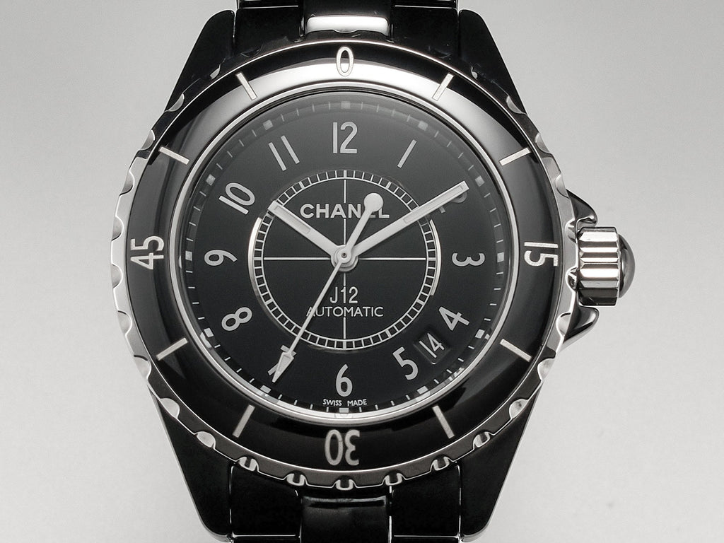 CHANEL J12 Date Automatic Black Ceramic White Numerals Black Dial White Steel Hands