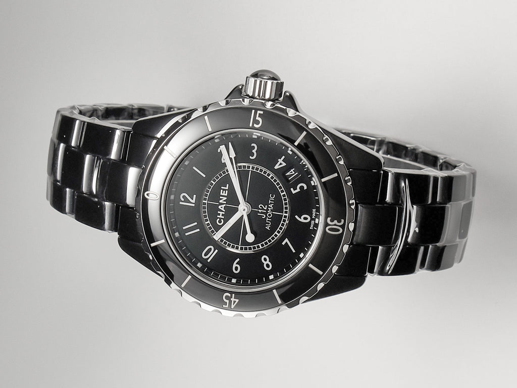 CHANEL J12 Date Automatic Black Ceramic White Numerals Black Dial White Steel Hands