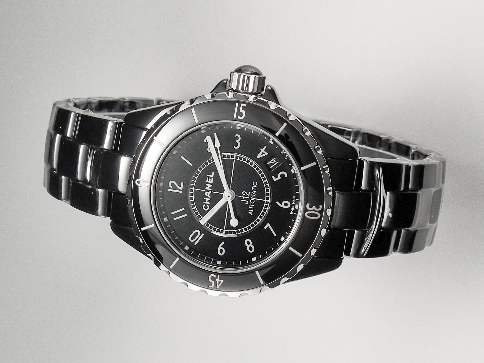 CHANEL J12 Date Automatic Black Ceramic White Numerals Black Dial White Steel Hands