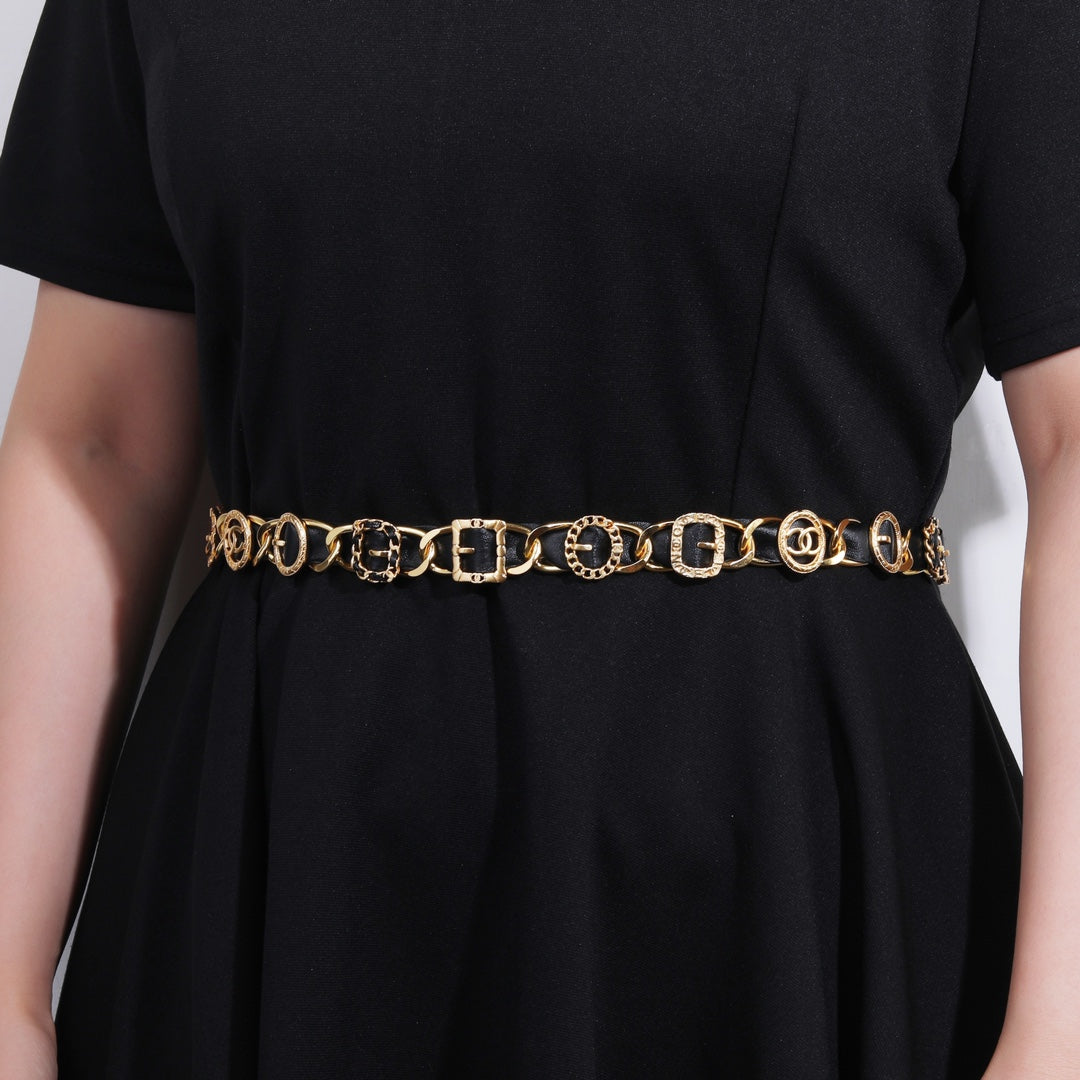 CHANEL 25S CHAIN BELT IN GOLD METALLIC AND BLACK CALFSKIN 614282