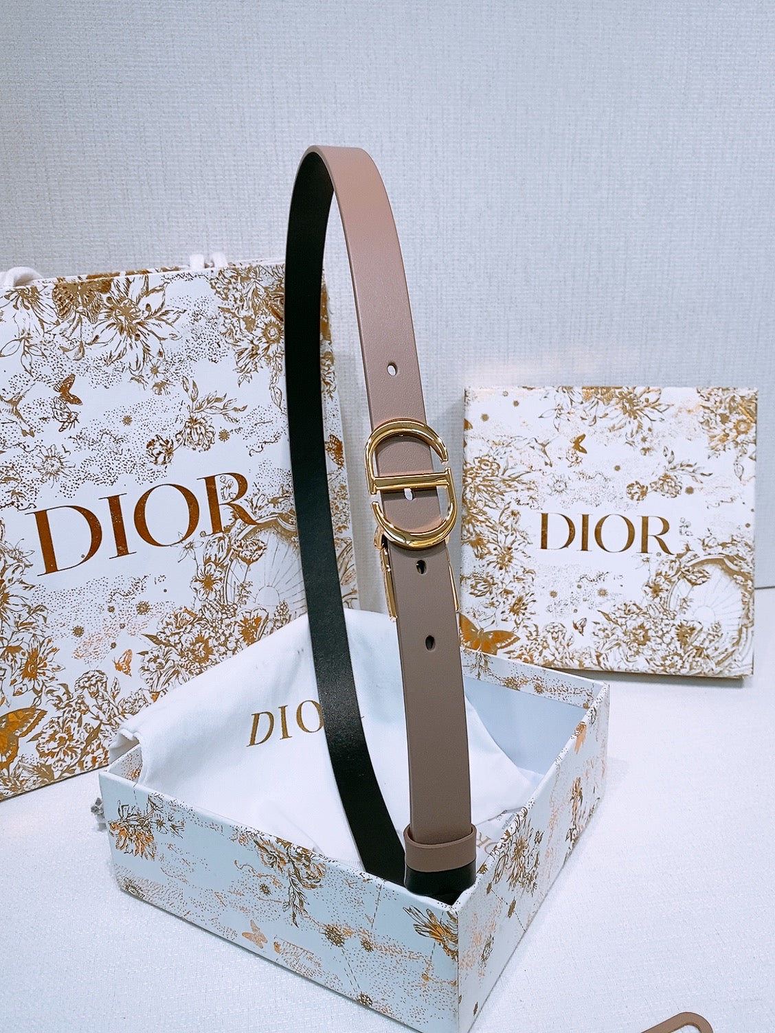 DIOR 25S BELT 20 MM IN GREY BROWN CALFSKIN 572894