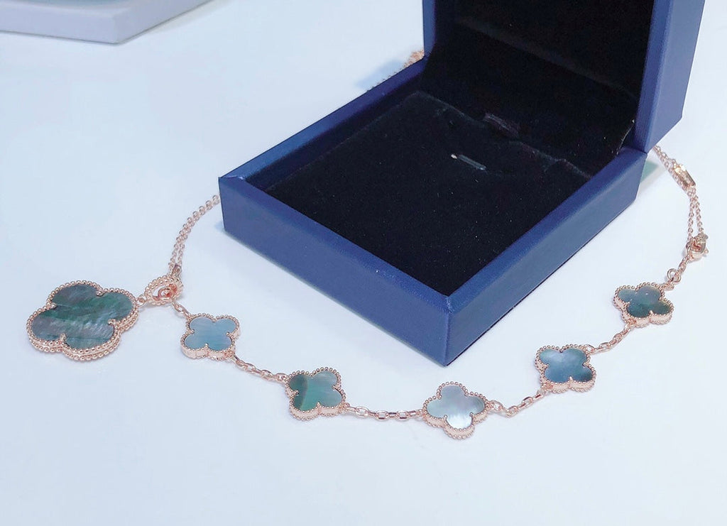 Van Cleef & Arpels COMBINED BRACELET 5 MOTIFS AND NECKLACE DARK MOP PINK GOLD